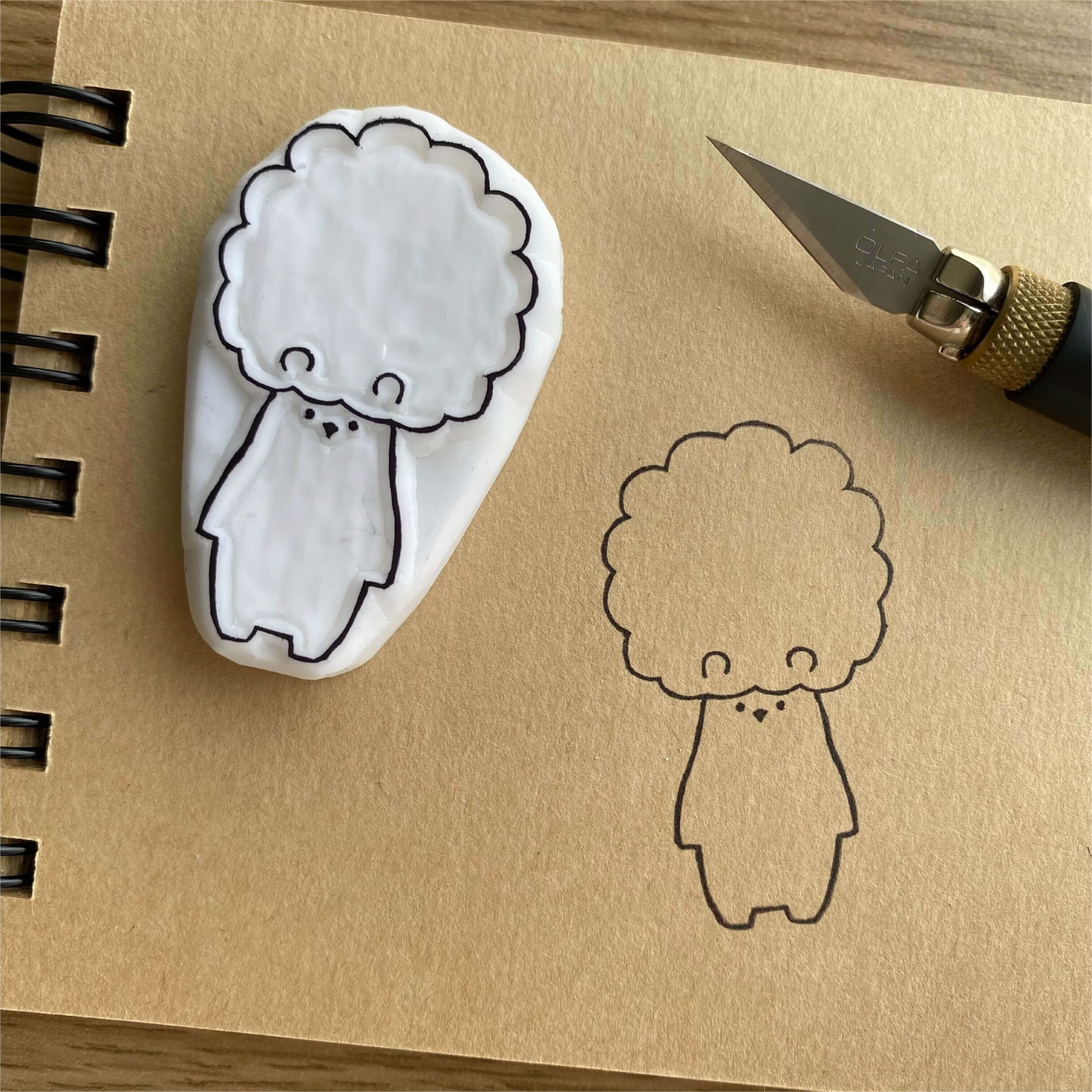 消しゴムはんこ オリジナル アフロくま